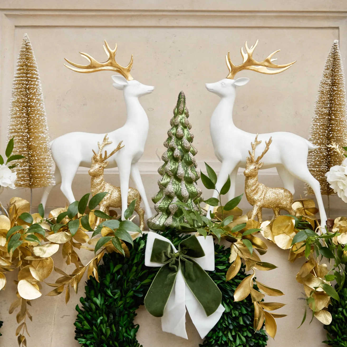 Large White Reindeer with Gold Antlers (Pair) - 45cm