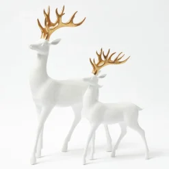 Large White Reindeer with Gold Antlers (Pair) - 45cm