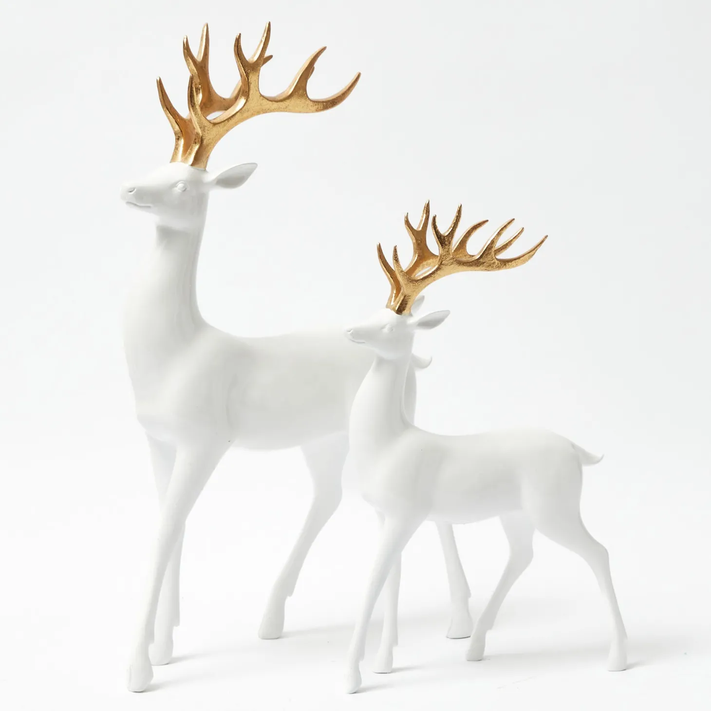 Large White Reindeer with Gold Antlers (Pair) - 45cm