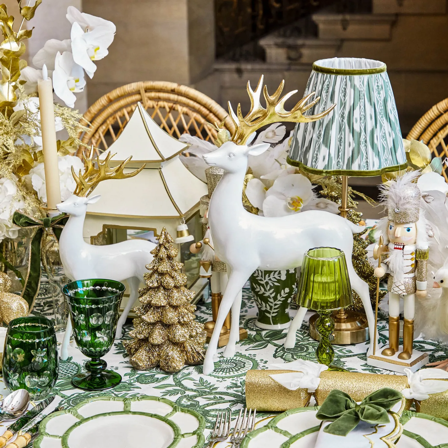 Large White Reindeer with Gold Antlers (Pair) - 45cm
