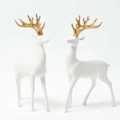 Large White Reindeer with Gold Antlers (Pair) - 45cm