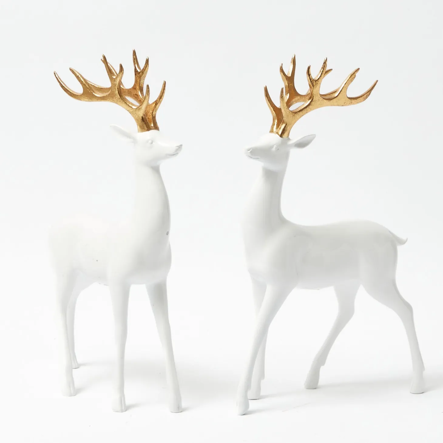Large White Reindeer with Gold Antlers (Pair) - 45cm