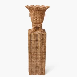 Liliana Bow Scalloped Rattan Urn & Pedestal