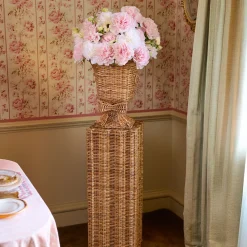 Liliana Bow Scalloped Rattan Urn & Pedestal