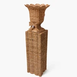 Liliana Bow Scalloped Rattan Urn & Pedestal