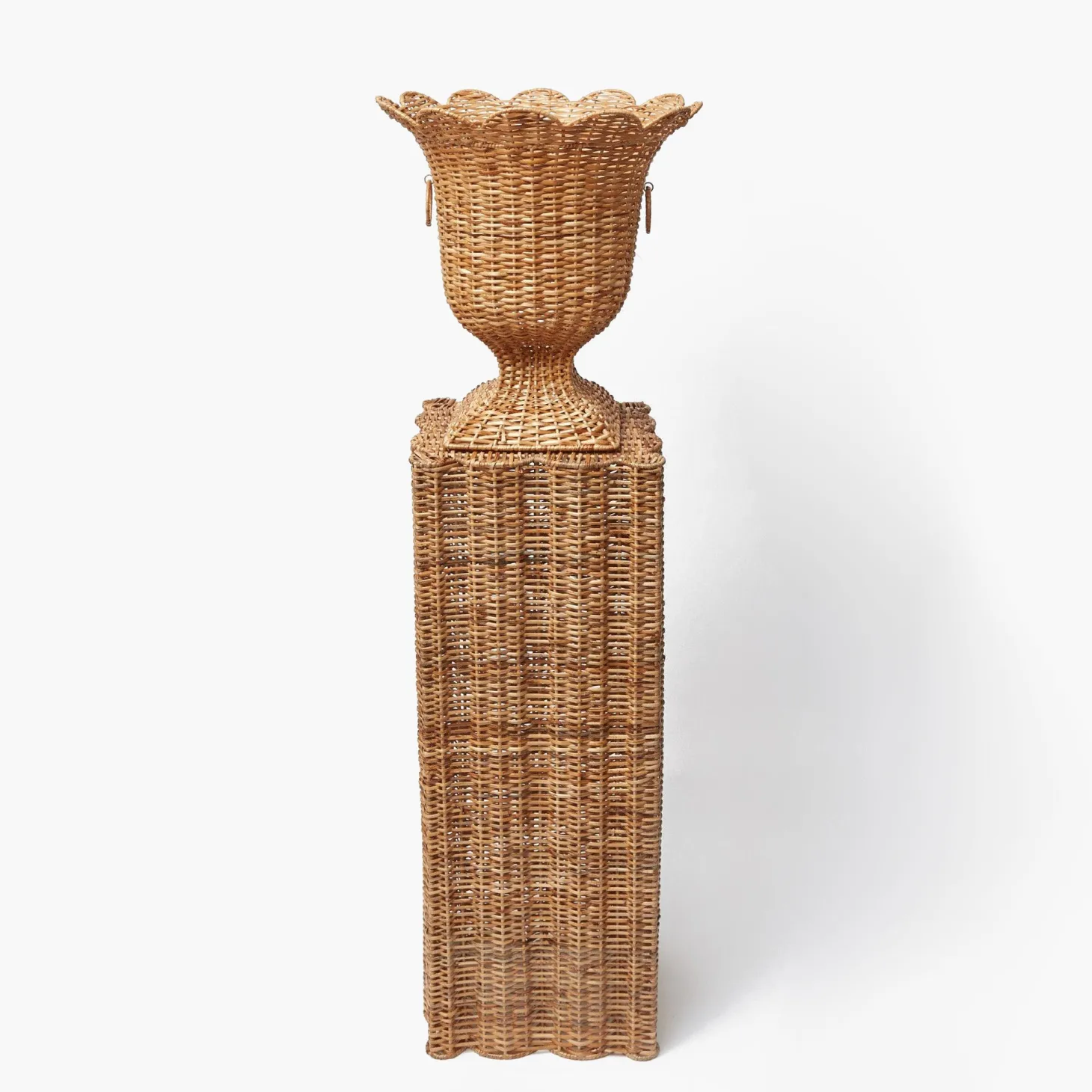 Liliana Scalloped Rattan Urn & Pedestal