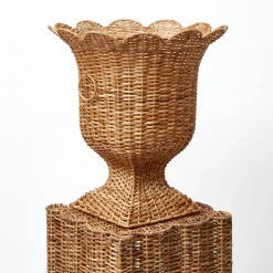 Liliana Scalloped Rattan Urn & Pedestal
