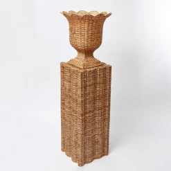 Liliana Scalloped Rattan Urn & Pedestal