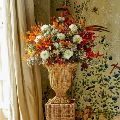 Liliana Scalloped Rattan Urn & Pedestal