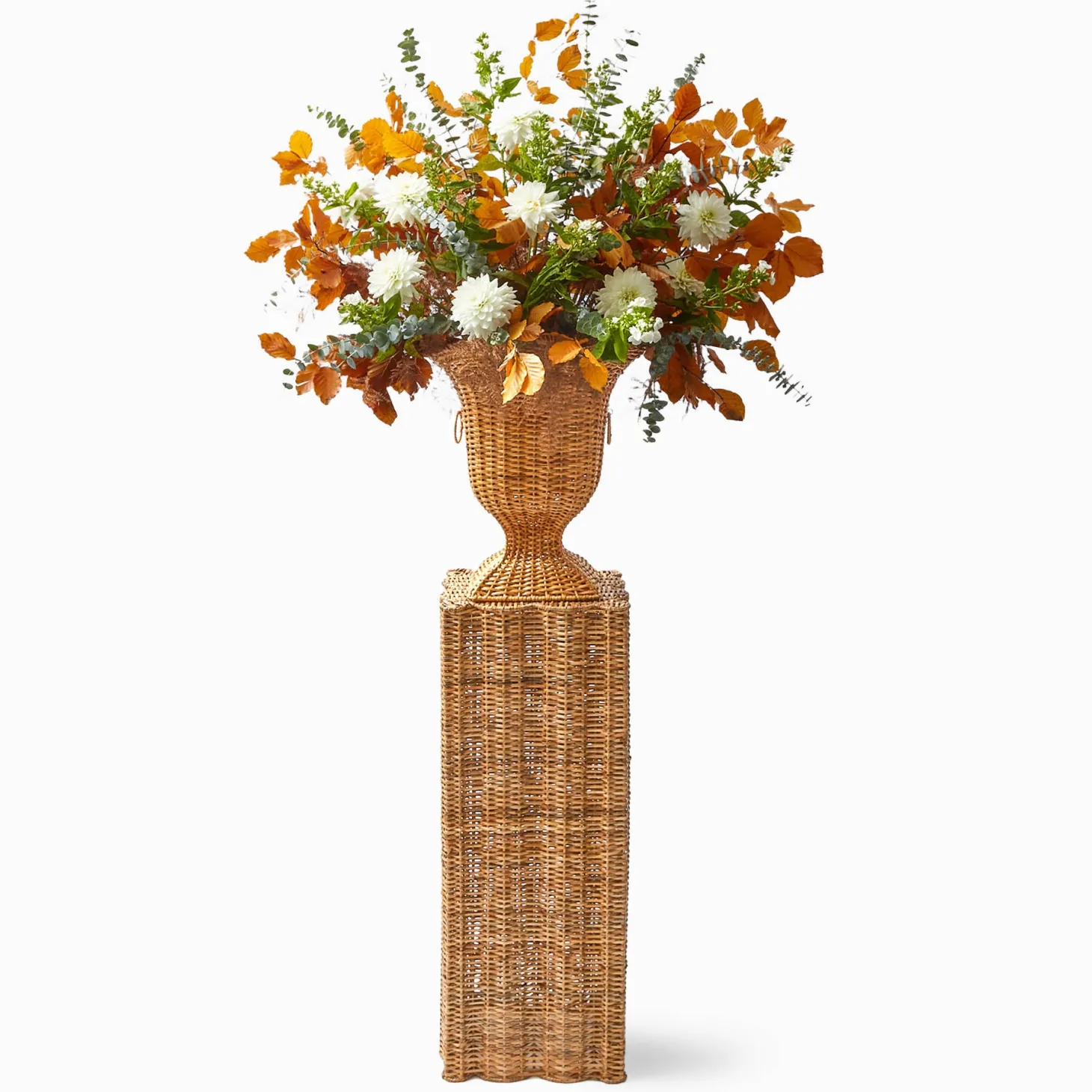 Liliana Scalloped Rattan Urn & Pedestal