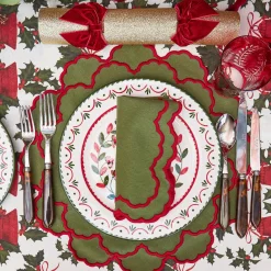 Lily Green & Red Placemats & Napkins (Set of 4)