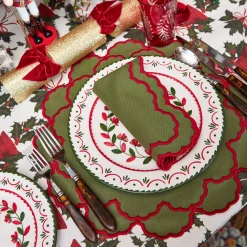 Lily Green & Red Placemats & Napkins (Set of 4)