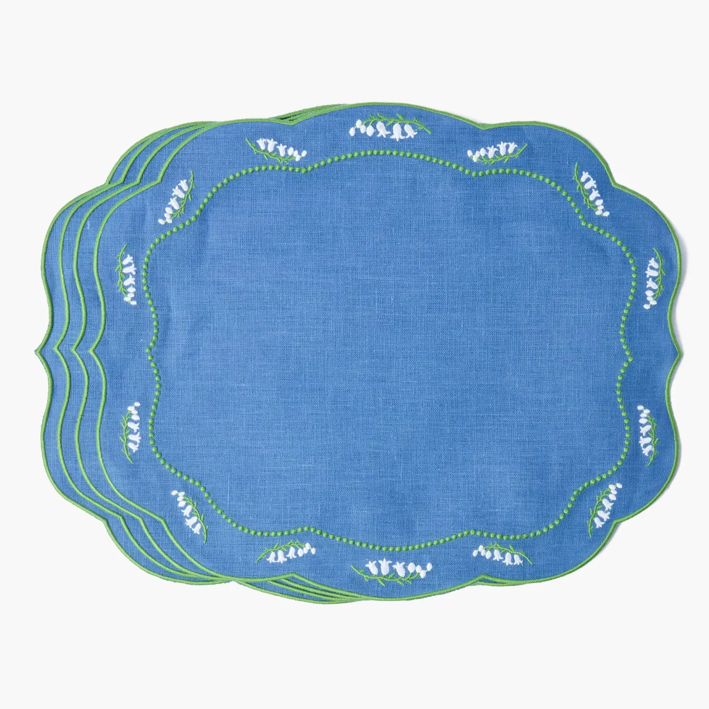 Lily of the Valley Blue Linen Placemats (Set of 4)