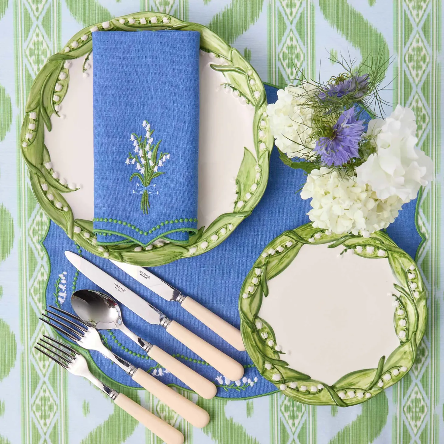 Lily of the Valley Blue Linen Placemats (Set of 4)