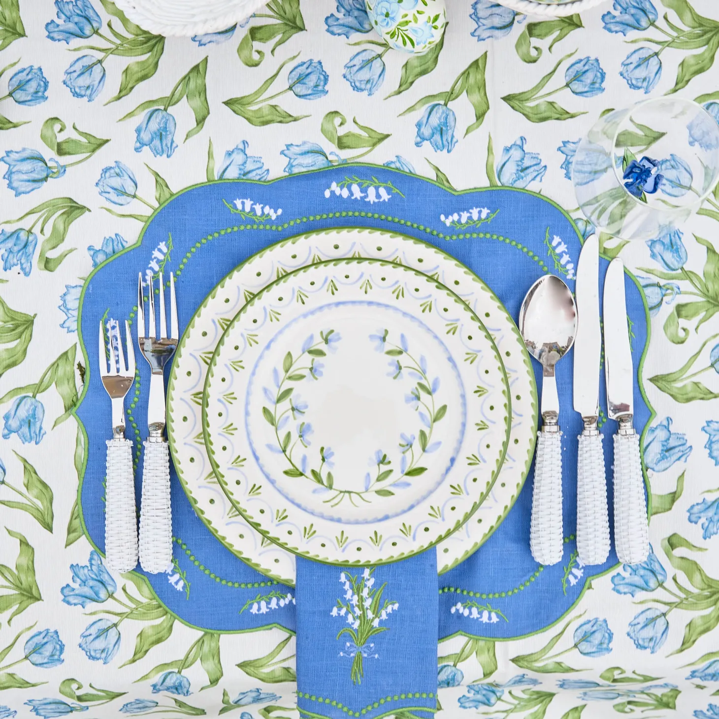 Lily of the Valley Blue Linen Placemats (Set of 4)