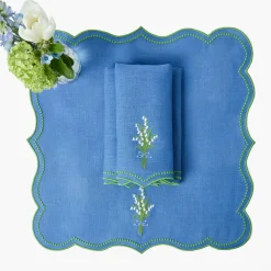 Lily of the Valley Blue Linen Napkins (Set of 4)