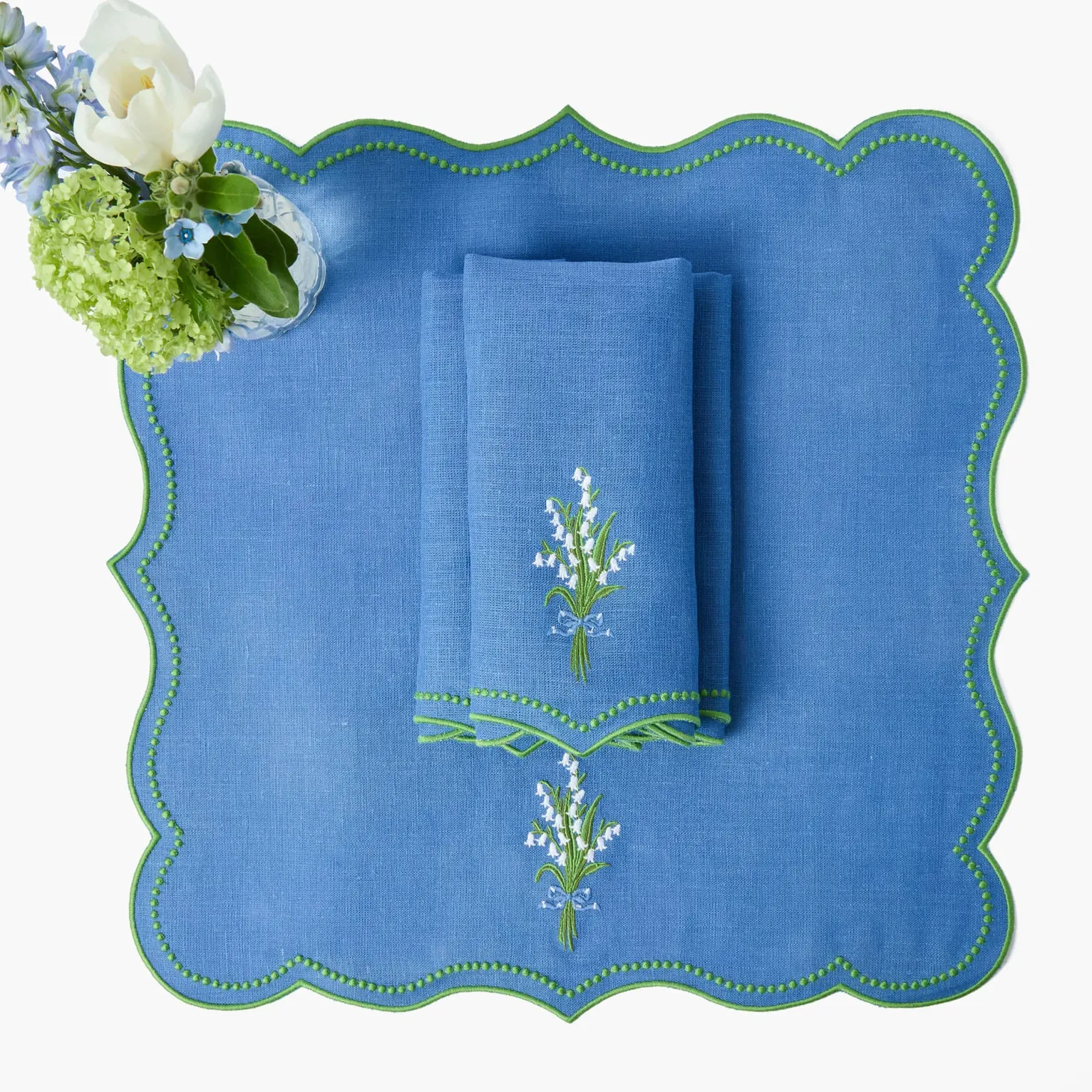 Lily of the Valley Blue Linen Napkins (Set of 4)