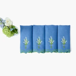 Lily of the Valley Blue Linen Napkins (Set of 4)