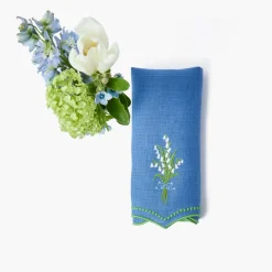 Lily of the Valley Blue Linen Napkins (Set of 4)