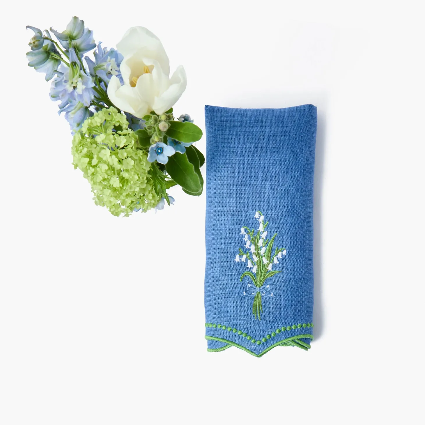 Lily of the Valley Blue Linen Napkins (Set of 4)