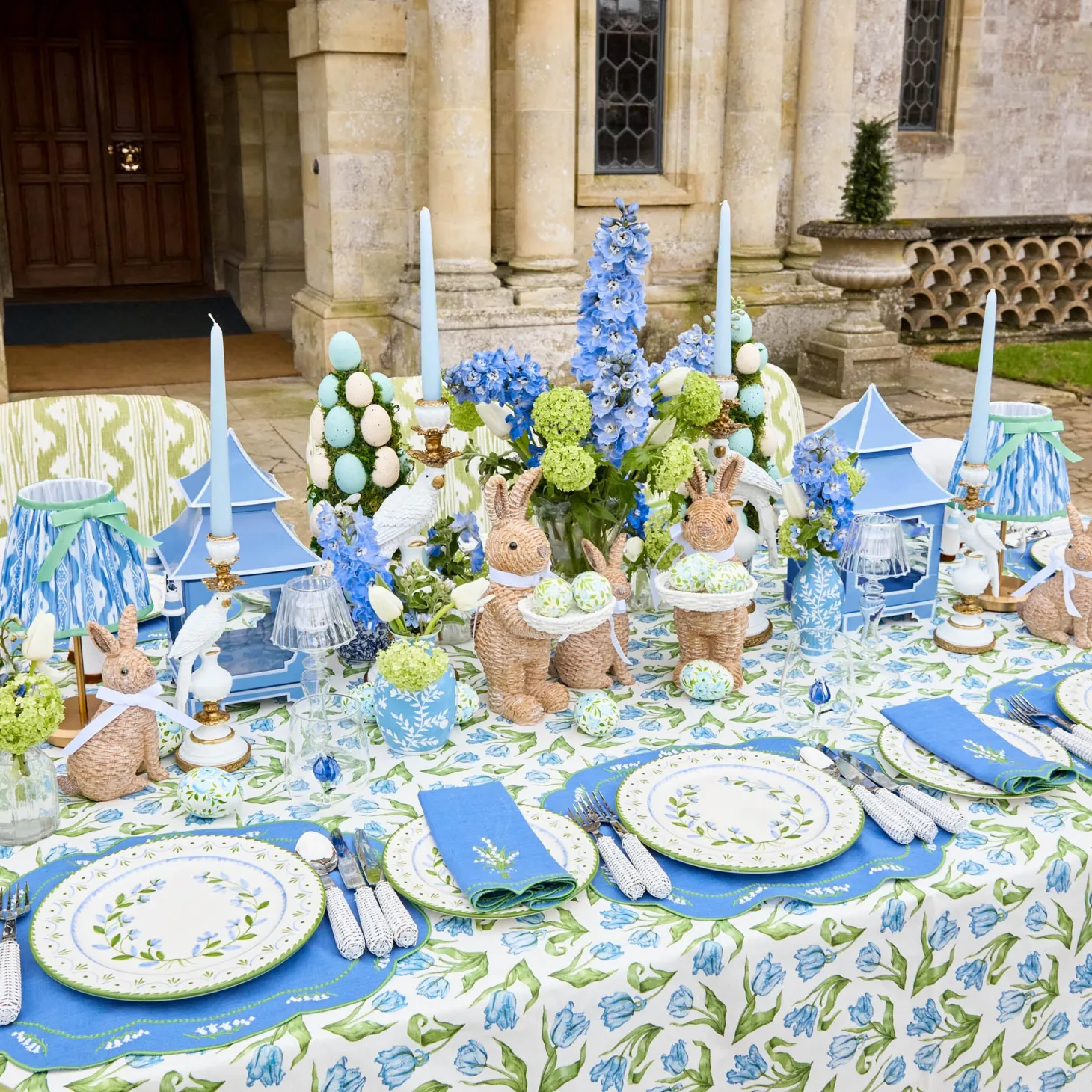 Lily of the Valley Blue Linen Napkins (Set of 4)
