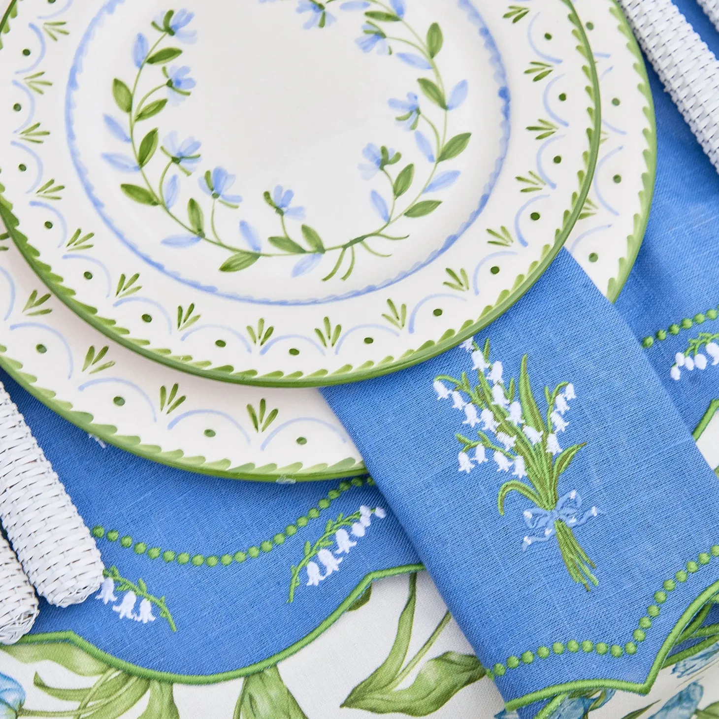 Lily of the Valley Blue Linen Napkins (Set of 4)