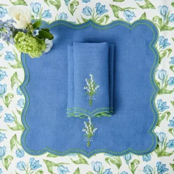 Lily of the Valley Blue Linen Napkins (Set of 4)