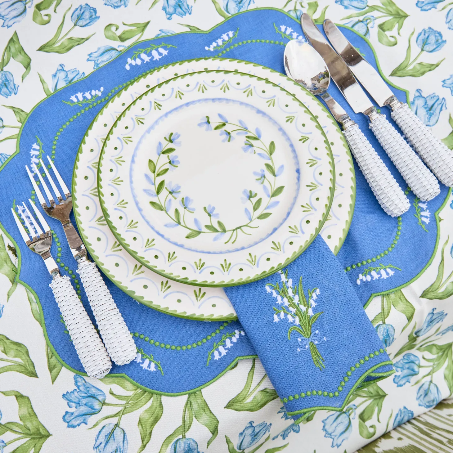 Lily of the Valley Blue Linen Napkins (Set of 4)