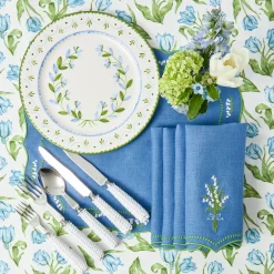 Lily of the Valley Blue Linen Napkins (Set of 4)