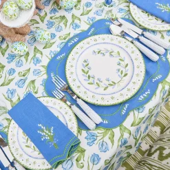 Lily of the Valley Blue Linen Napkins (Set of 4)