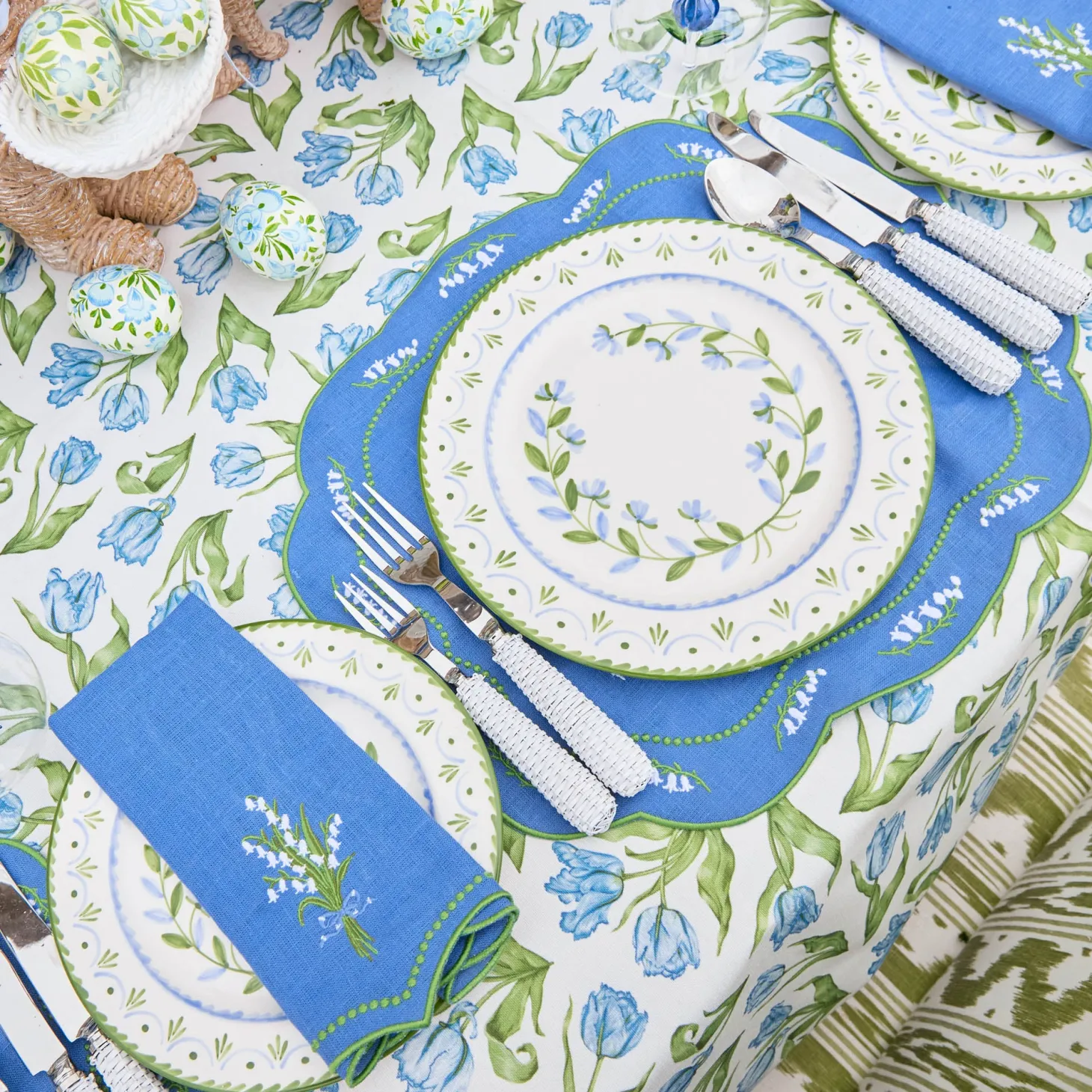 Lily of the Valley Blue Linen Napkins (Set of 4)