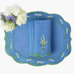 Lily of the Valley Blue Linen Placemats & Napkins (Set of 4)