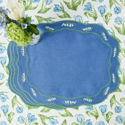 Lily of the Valley Blue Linen Placemats & Napkins (Set of 4)