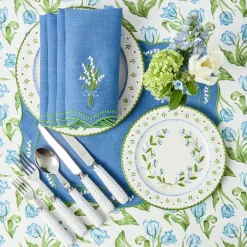 Lily of the Valley Blue Linen Placemats & Napkins (Set of 4)