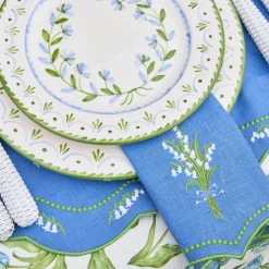 Lily of the Valley Blue Linen Placemats & Napkins (Set of 4)