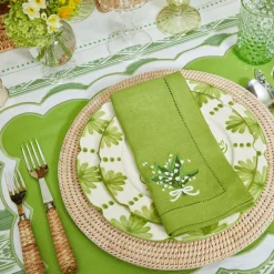 Lily of the Valley Green Linen Napkins (Set of 4)