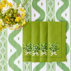 Lily of the Valley Green Linen Napkins (Set of 4)