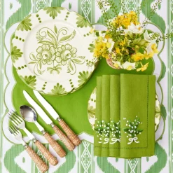 Lily of the Valley Green Linen Napkins (Set of 4)