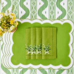 Lily of the Valley Green Linen Napkins (Set of 4)
