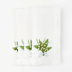 Lily of the Valley White Linen Napkins (Set of 4)