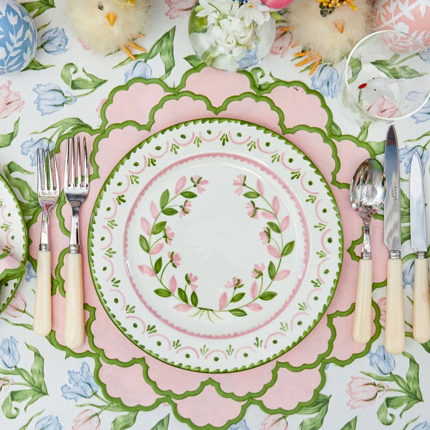 Lily Pink & Green Placemats & Napkins (Set of 4)