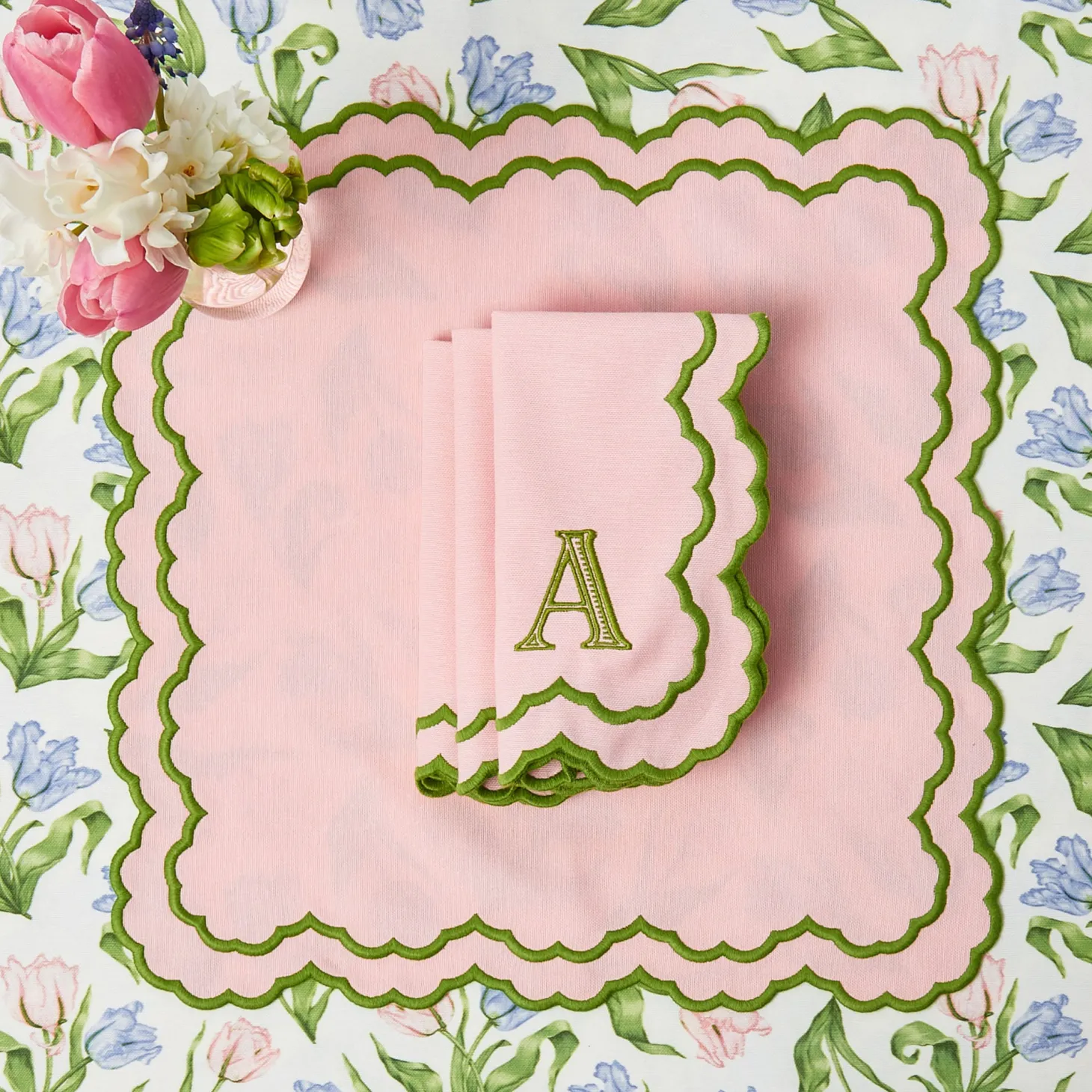 Lily Pink & Green Placemats & Napkins (Set of 4)