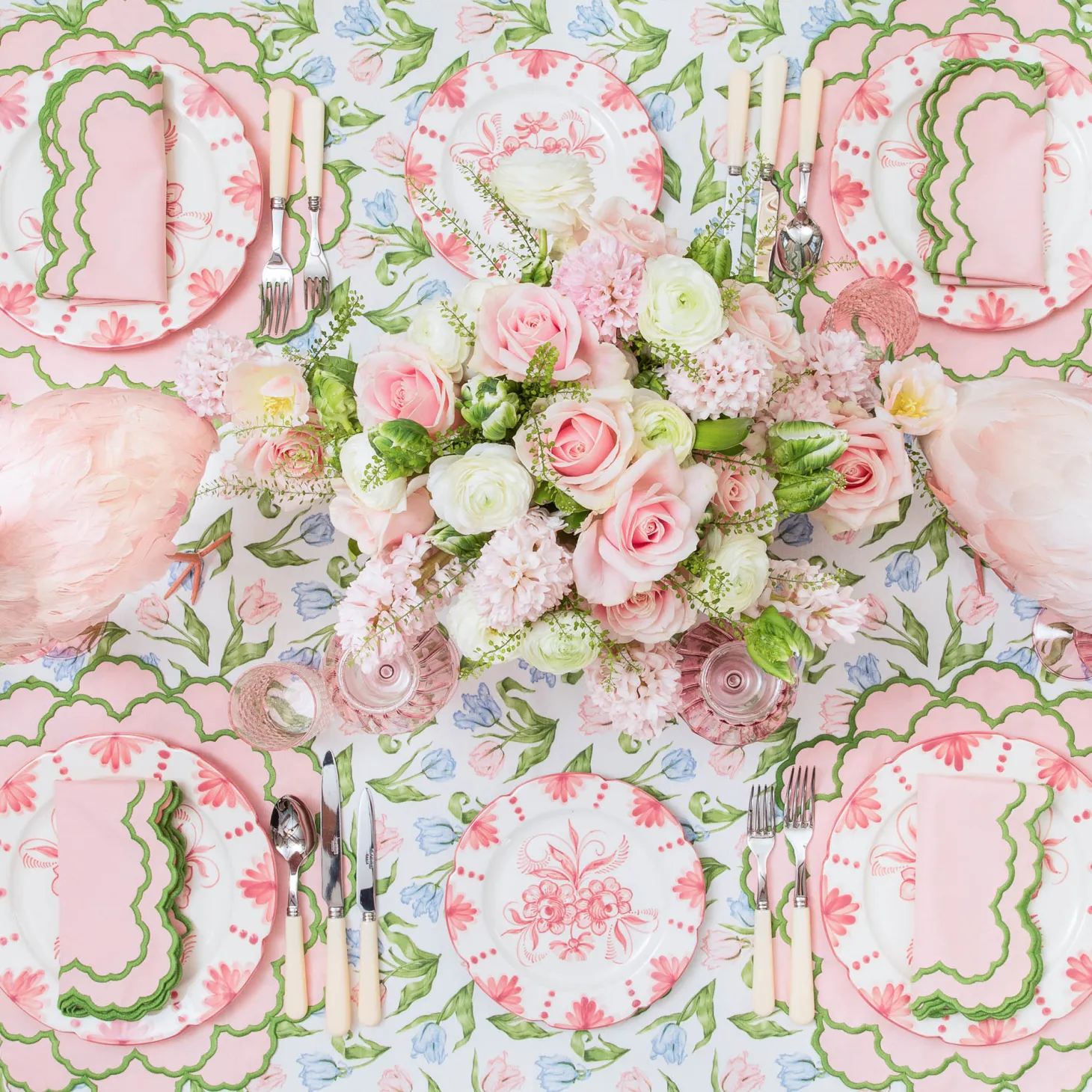 Lily Pink & Green Placemats & Napkins (Set of 4)