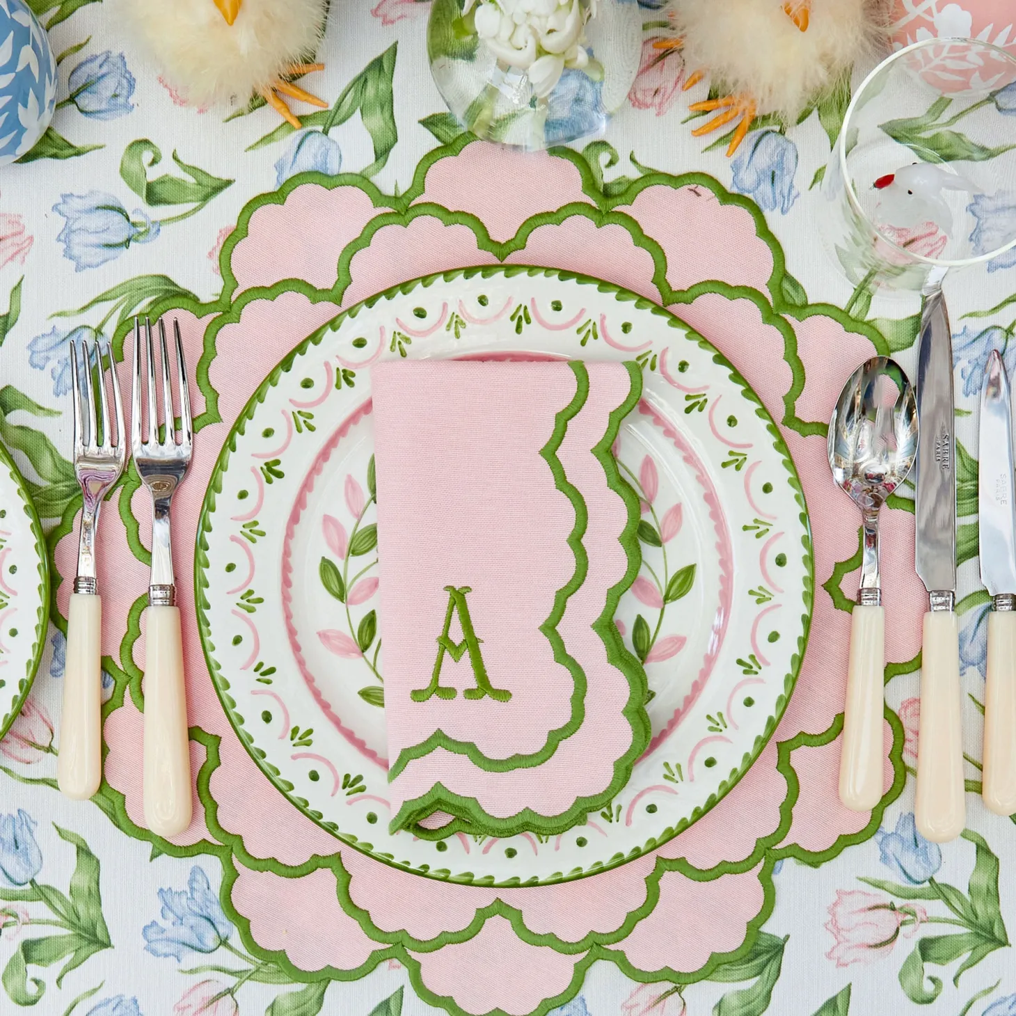 Lily Pink & Green Placemats & Napkins (Set of 4)