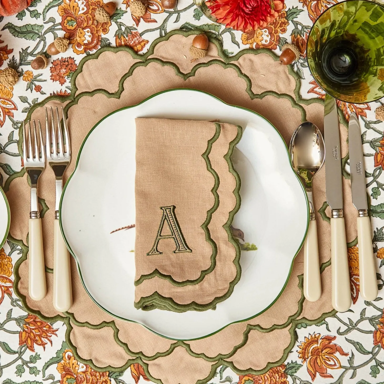 Lily Sand & Green Placemats & Napkins (Set of 4)