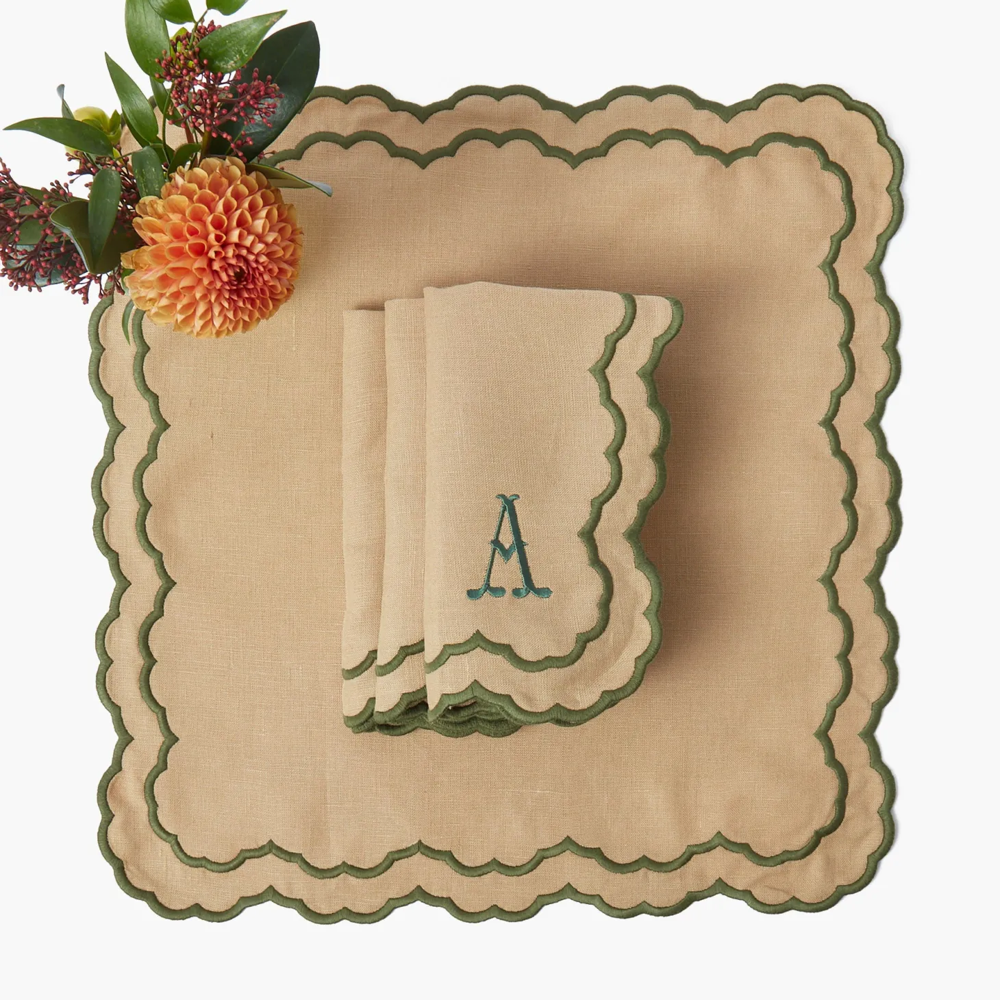 Lily Sand & Green Placemats & Napkins (Set of 4)