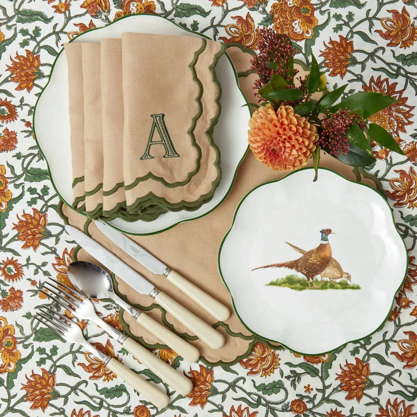 Lily Sand & Green Placemats & Napkins (Set of 4)