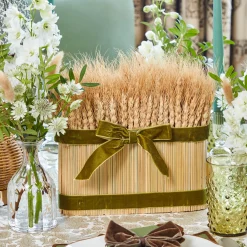 Long Wheat Sheaf with Green Velvet Bow