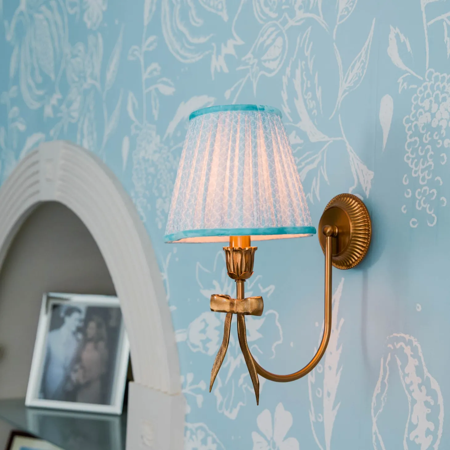 Marilyn Bow Rechargeable Wall Light with Soft Blue Lotus Shade (18cm)