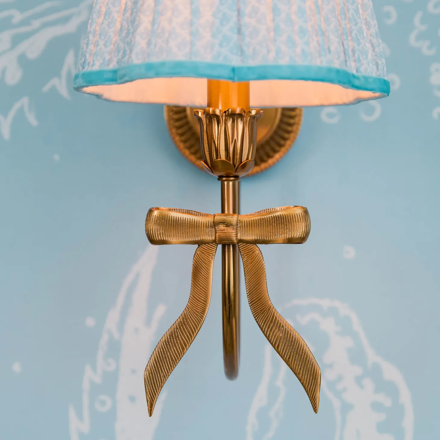 Marilyn Bow Rechargeable Wall Light with Soft Blue Lotus Shade (18cm)